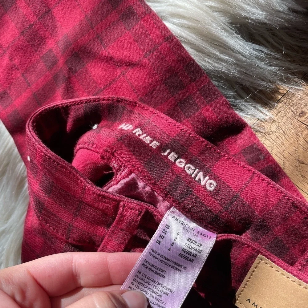 AMERICAN EAGLE Red Plaid High Rise Jeggings